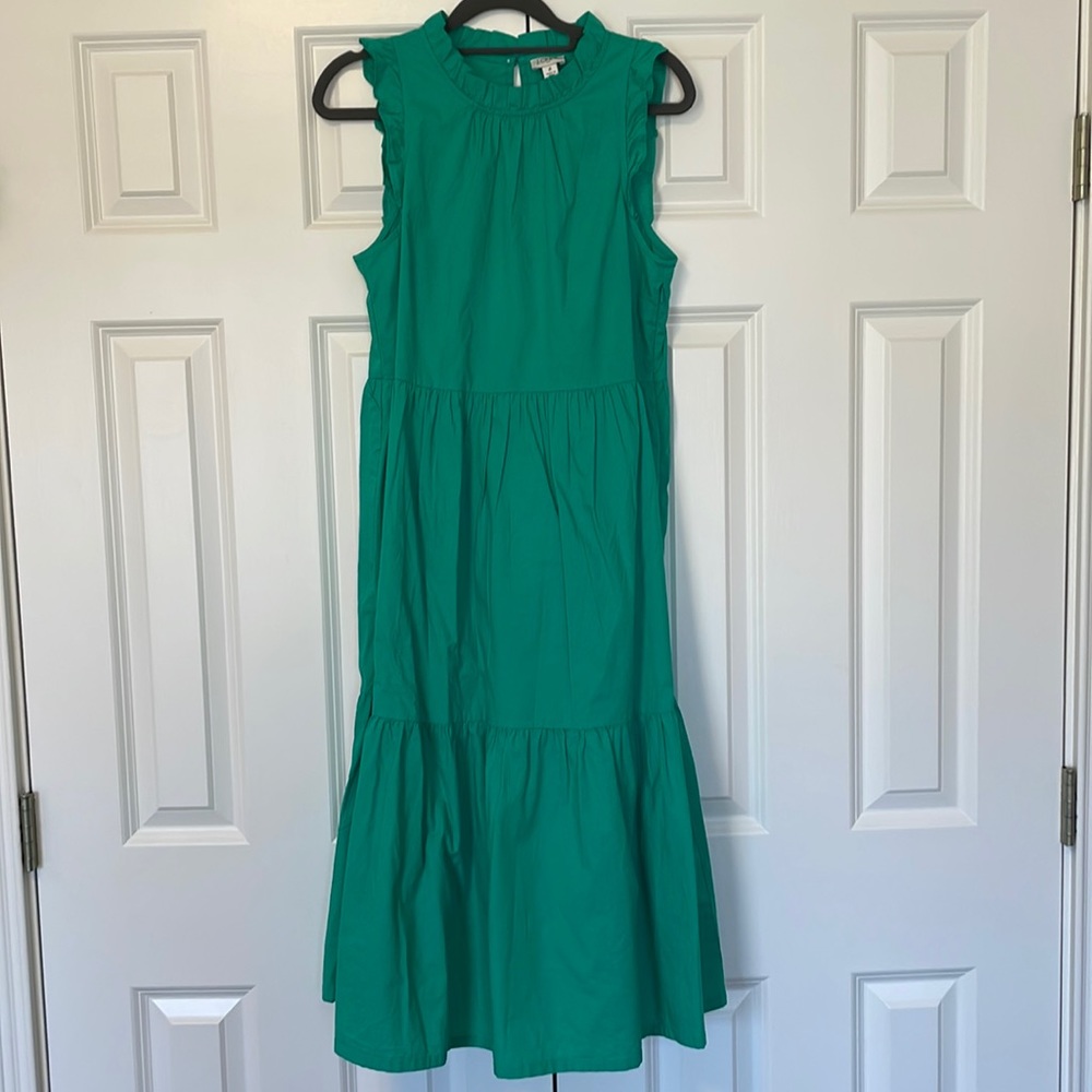 J Crew Factory teal tiered midi dress